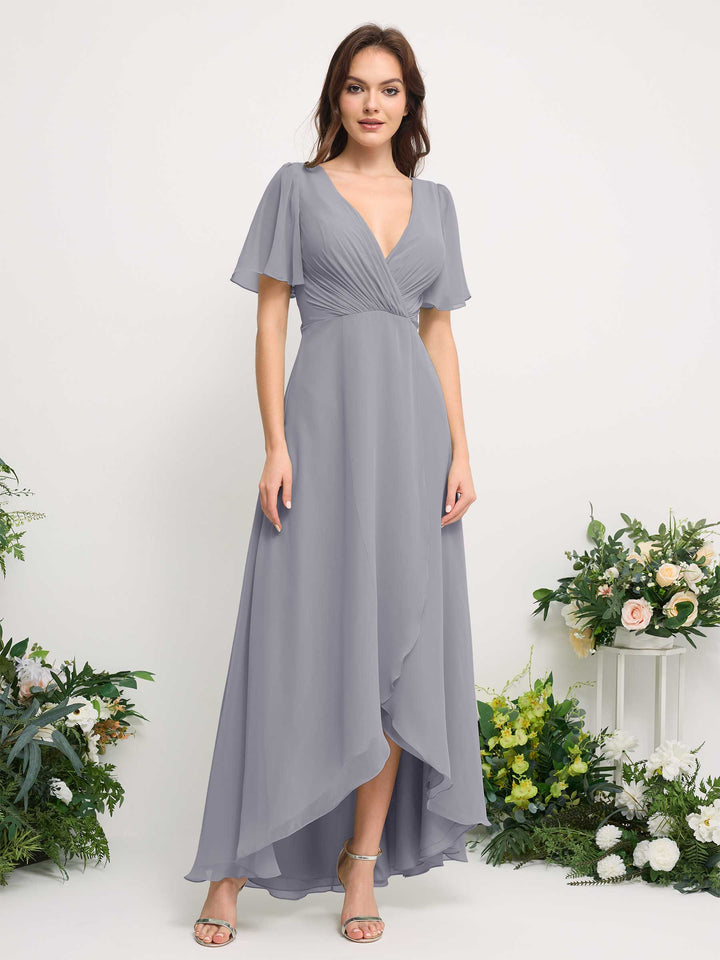 Carlyna Vestido línea A escote en V gasa hasta el suelo dama de honor Lavanda Viejo 
