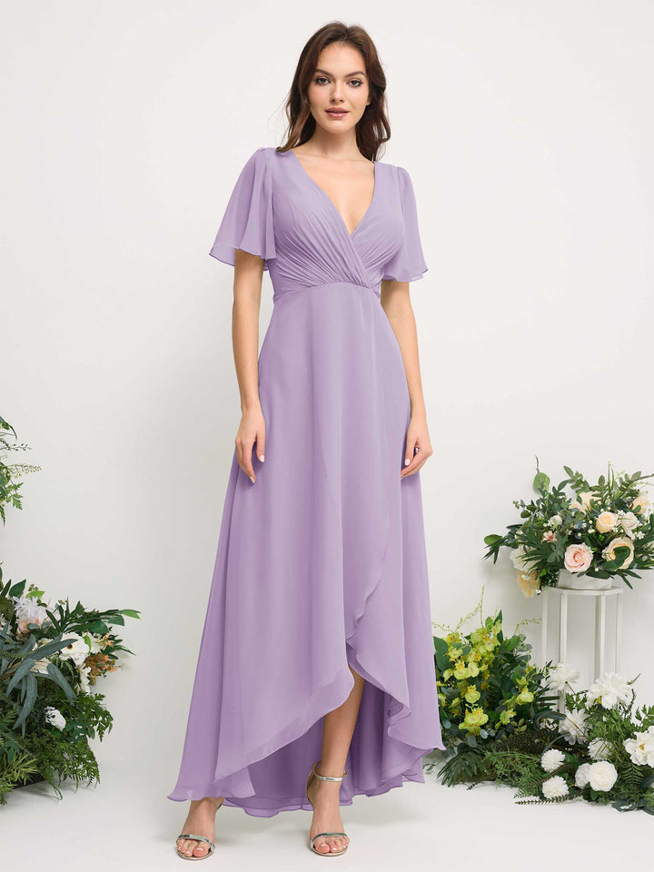 Carlyna Vestido línea A escote en V gasa hasta el suelo dama de honor Lila 