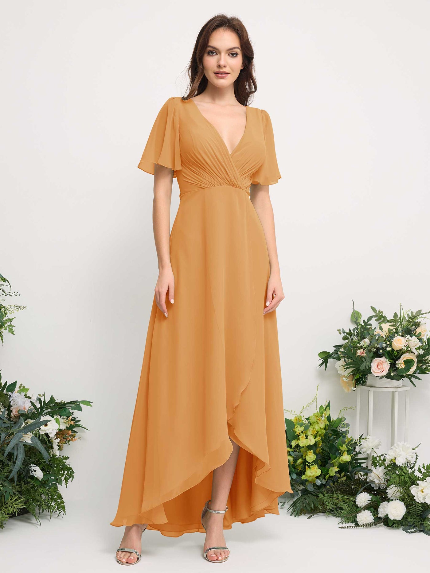 Carlyna Vestido línea A escote en V gasa hasta el suelo dama de honor Mango #color_mango