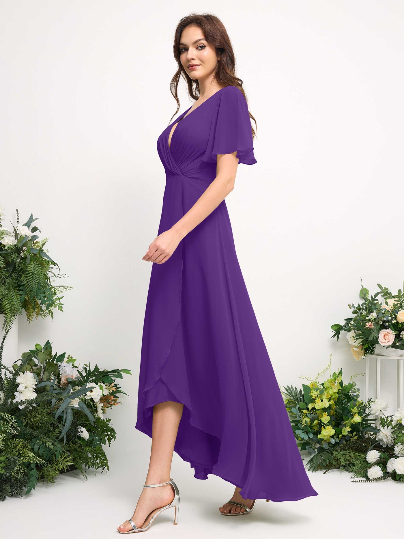 Carlyna Vestido línea A escote en V gasa hasta el suelo dama de honor Regencia #color_regencia