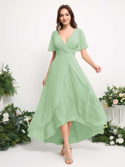 Carlyna Vestido línea A escote en V gasa hasta el suelo dama de honor Verde Menta #color_verde-menta