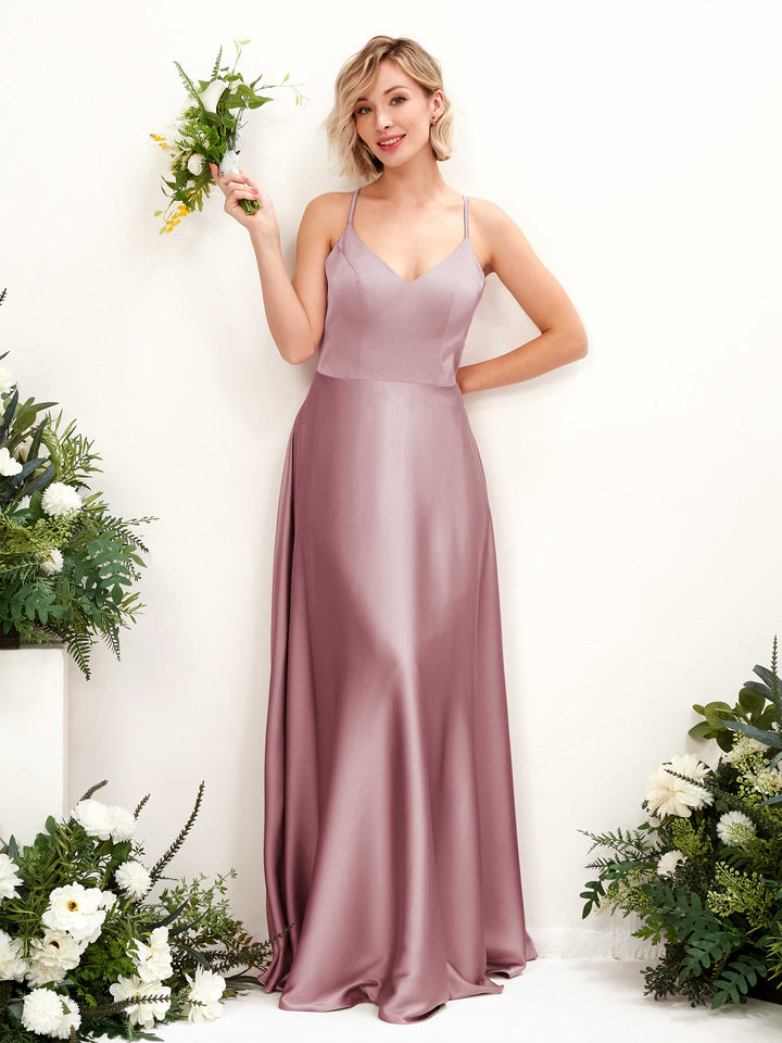 Carlyna Vestido línea A escote en V hasta el suelo dama de honor Cuarzo Rosa 