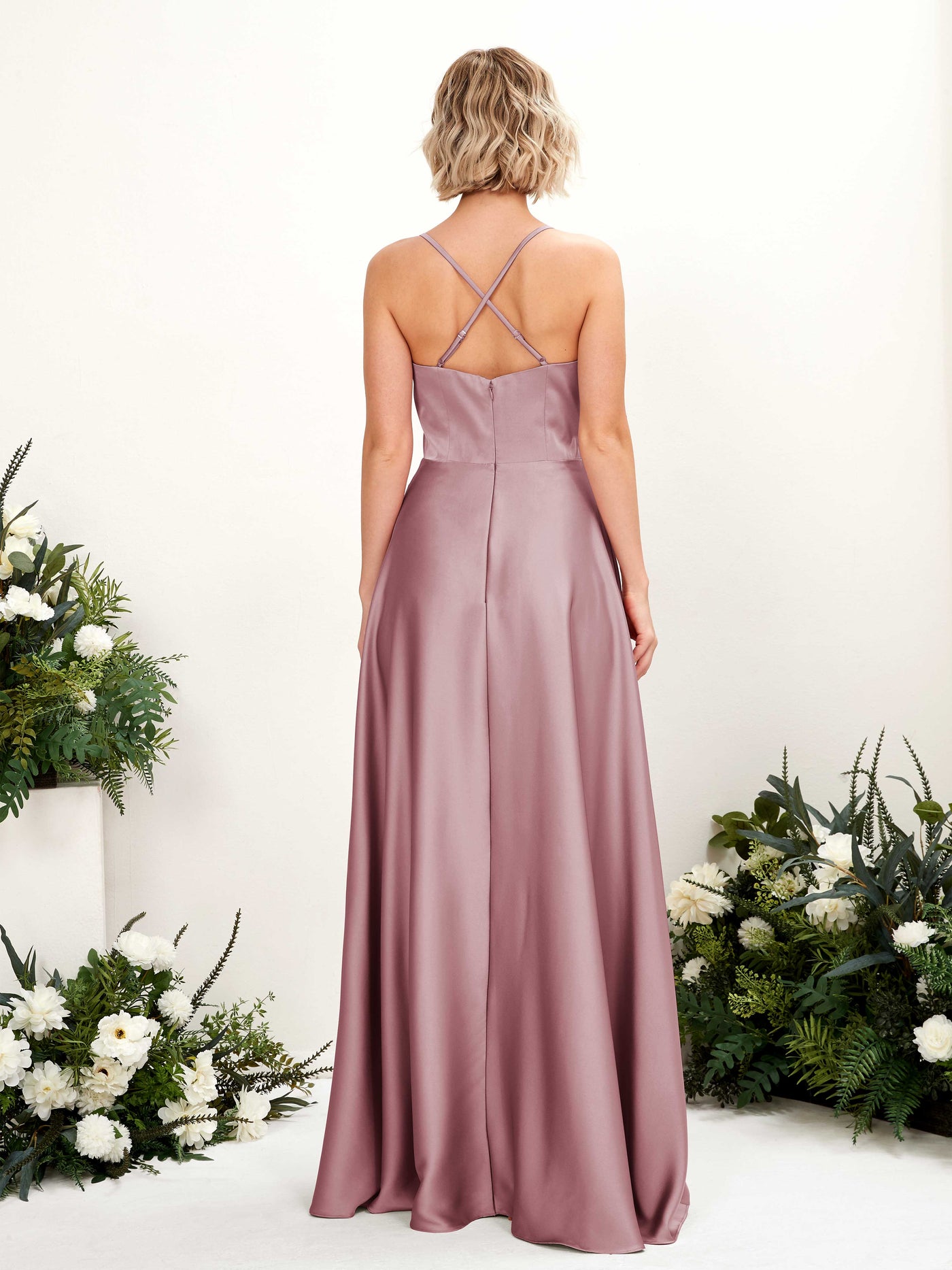 Carlyna Vestido línea A escote en V hasta el suelo dama de honor Cuarzo Rosa #color_cuarzo-rosa