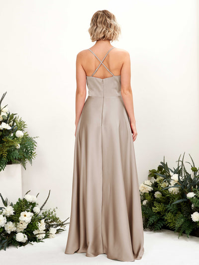 Carlyna Vestido línea A escote en V hasta el suelo dama de honor Taupe #color_taupe