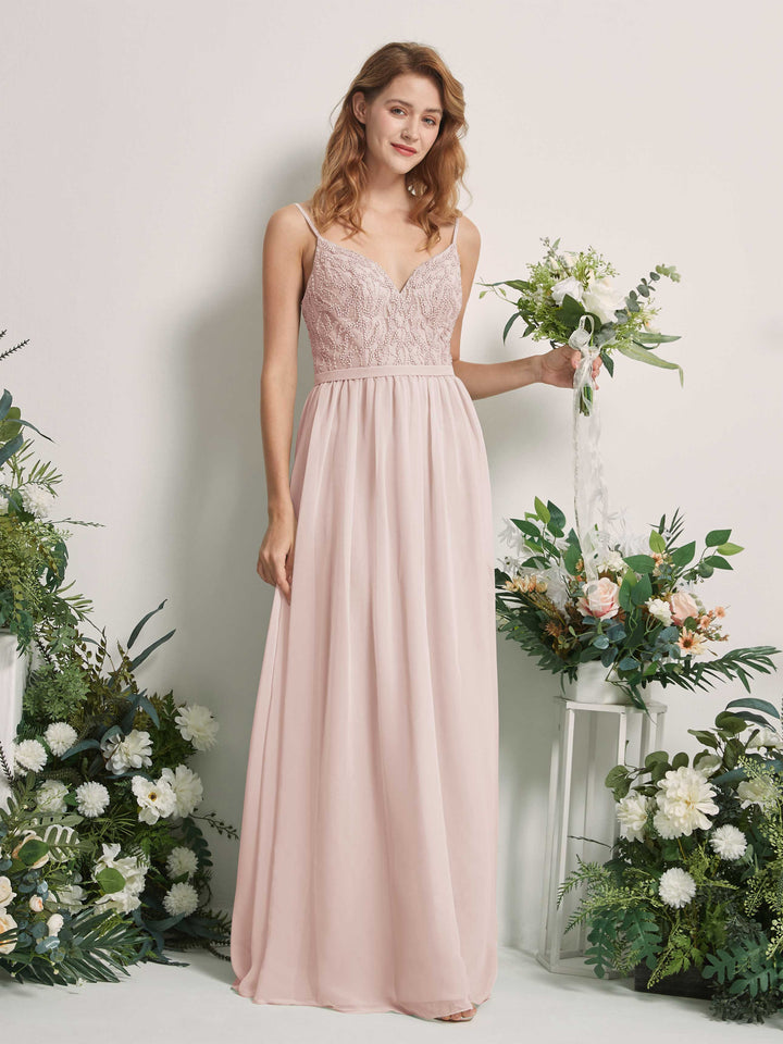 Carlyna Vestido Línea A Escote en V Hasta el suelo Fruncido Dama de honor Biscotti 