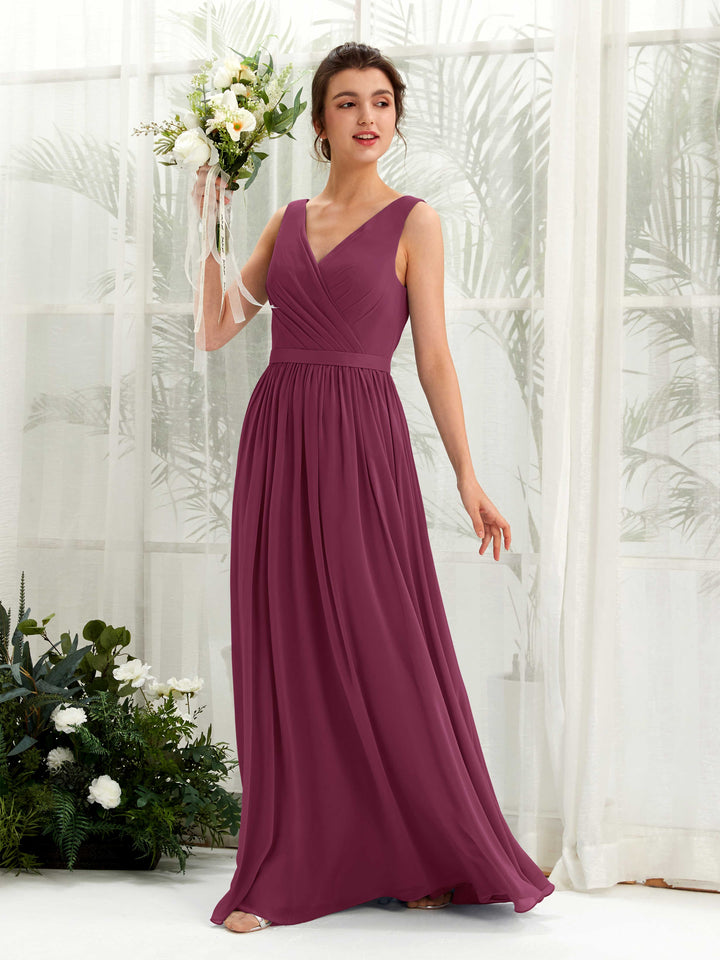 Carlyna Vestido línea A escote en V hasta el suelo fruncido dama de honor Chianti 