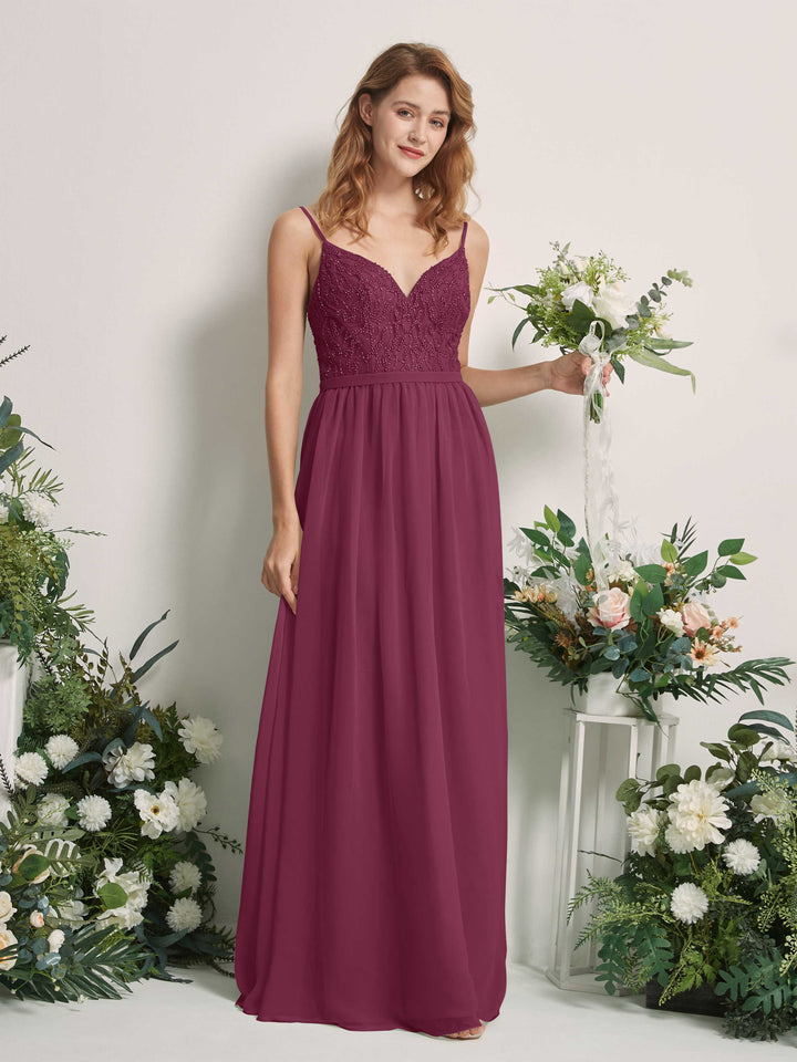 Carlyna Vestido Línea A Escote en V Hasta el suelo Fruncido Dama de honor Chianti 