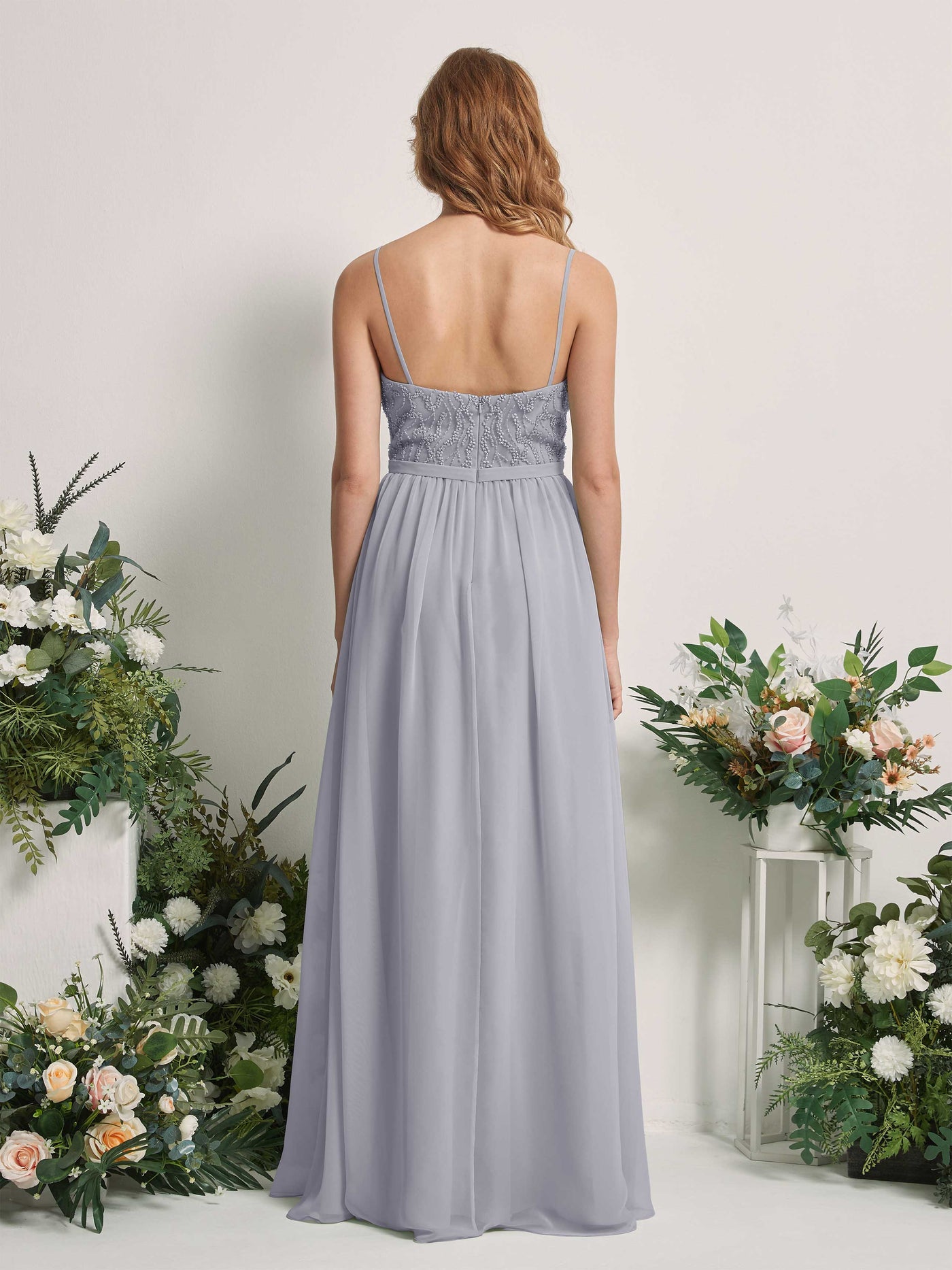 Carlyna Vestido Línea A Escote en V Hasta el suelo Fruncido Dama de honor Lavanda Viejo #color_lavanda-viejo