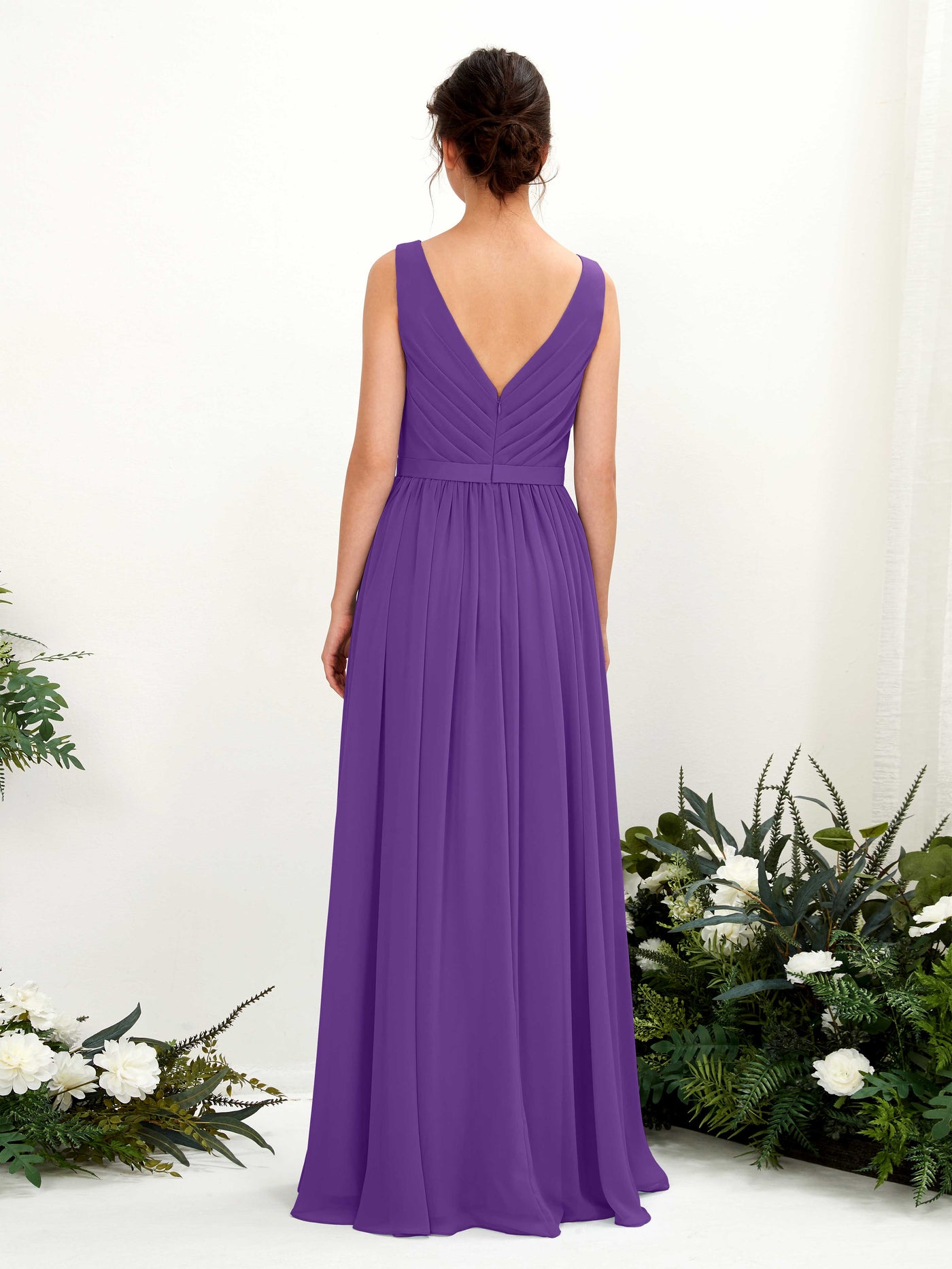 Carlyna Vestido línea A escote en V hasta el suelo fruncido dama de honor Regencia #color_regencia