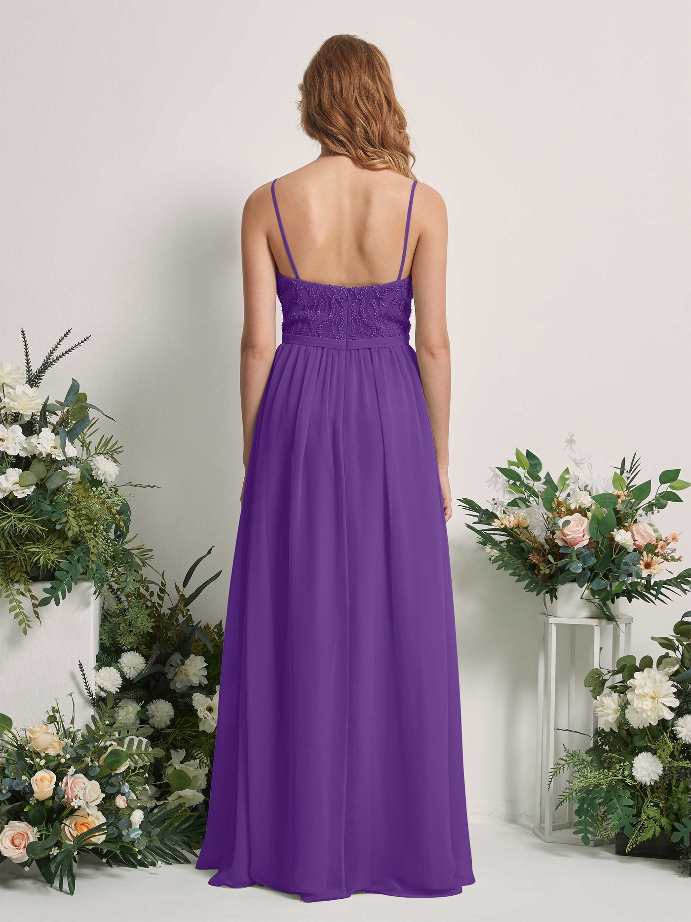 Carlyna Vestido Línea A Escote en V Hasta el suelo Fruncido Dama de honor Regencia #color_regencia