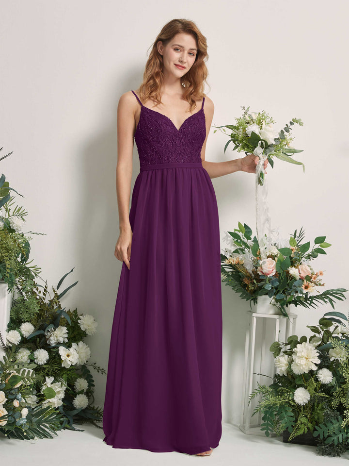 Carlyna Vestido Línea A Escote en V Hasta el suelo Fruncido Dama de honor Uva 