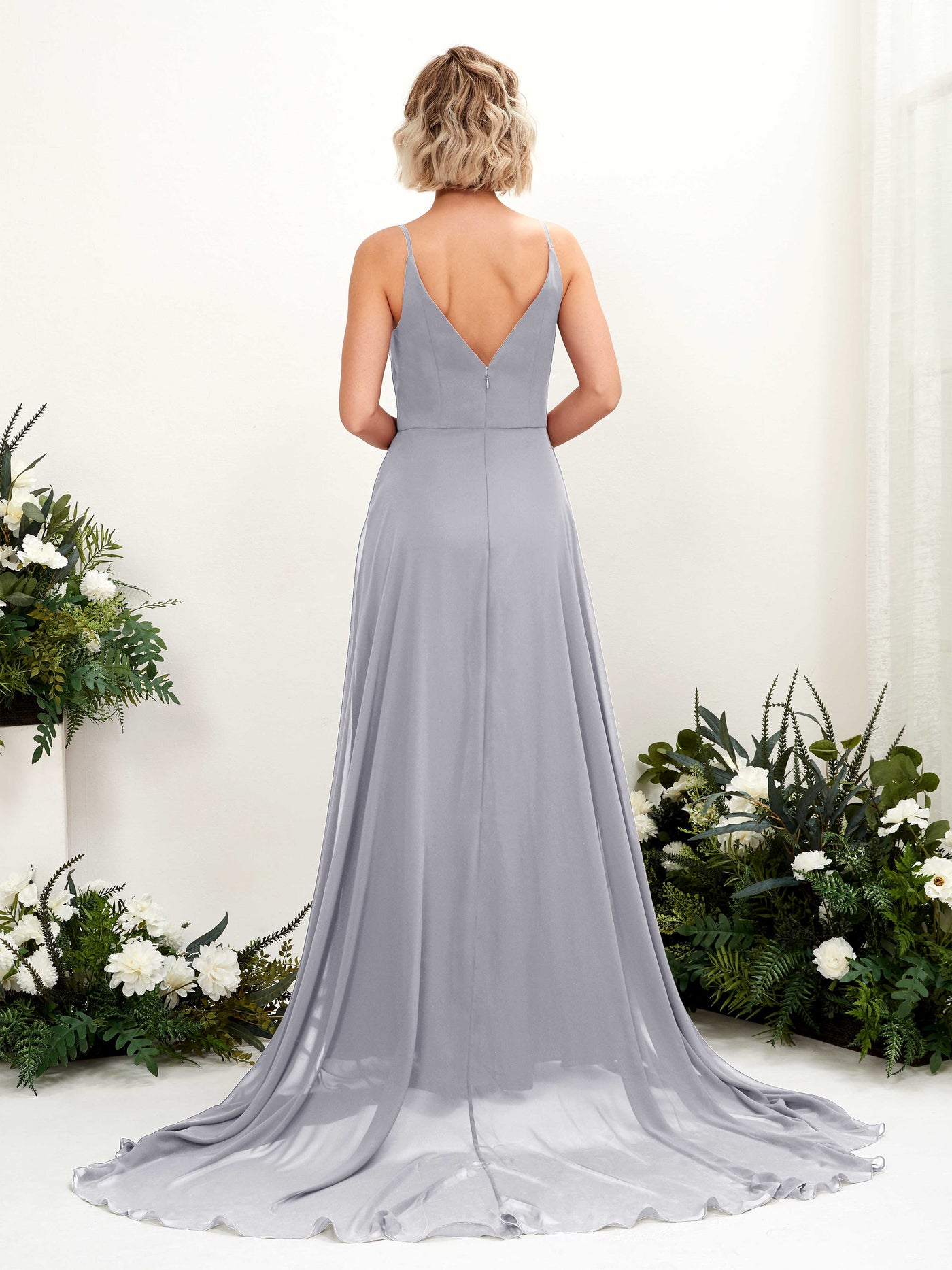 Carlyna Vestido línea A escote en V hasta el suelo gasa dama de honor Lavanda Viejo #color_lavanda-viejo
