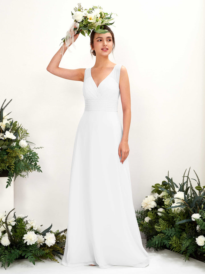Carlyna Vestido línea A escote en V hasta el suelo vestido de dama de honor Blanco 