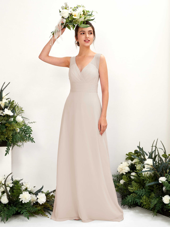 Carlyna Vestido línea A escote en V hasta el suelo vestido de dama de honor Champán 