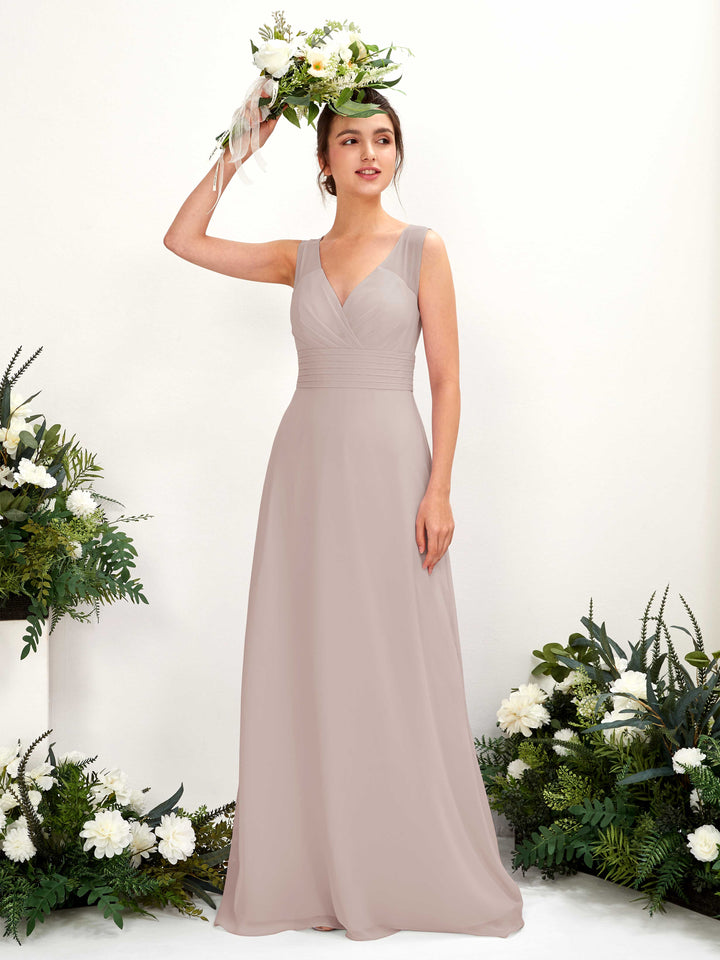 Carlyna Vestido línea A escote en V hasta el suelo vestido de dama de honor Gris Pardo 