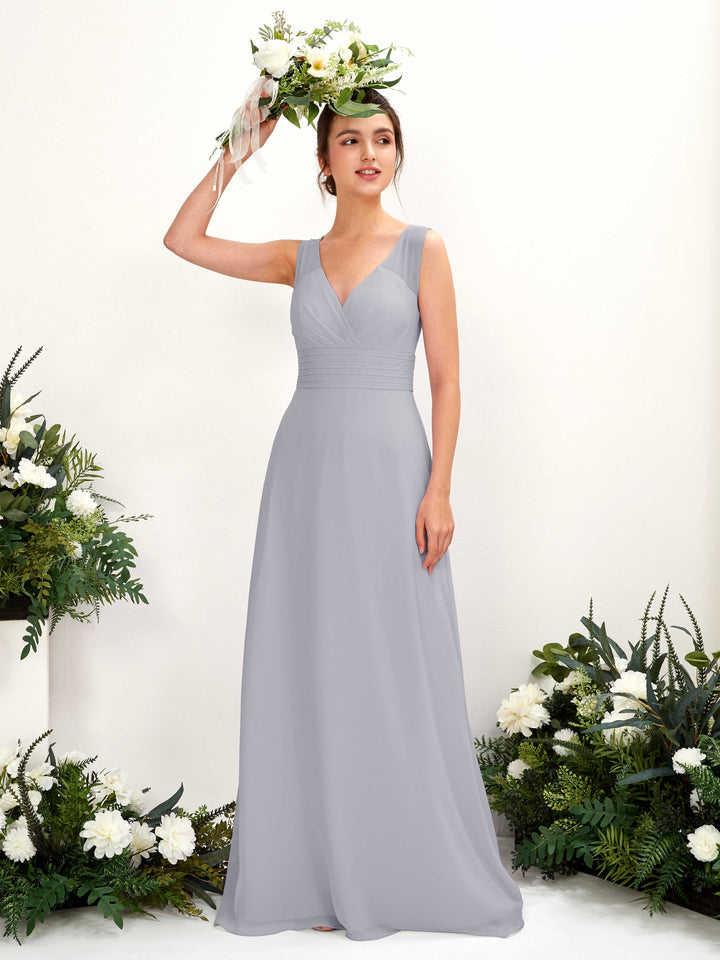 Carlyna Vestido línea A escote en V hasta el suelo vestido de dama de honor Lavanda Viejo 