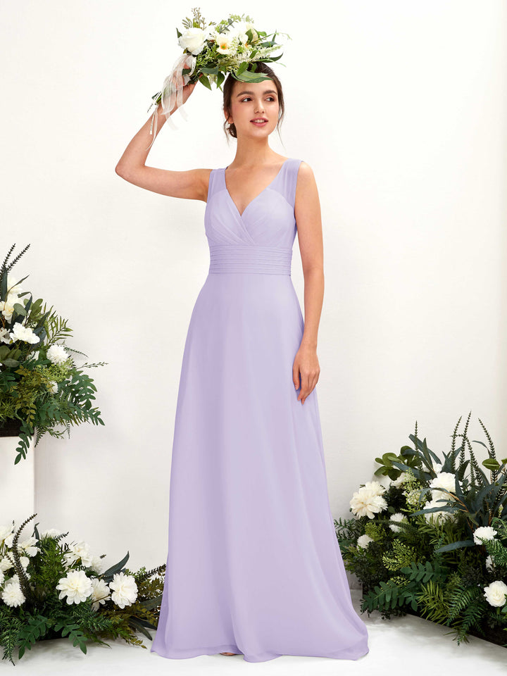 Carlyna Vestido línea A escote en V hasta el suelo vestido de dama de honor Lila 