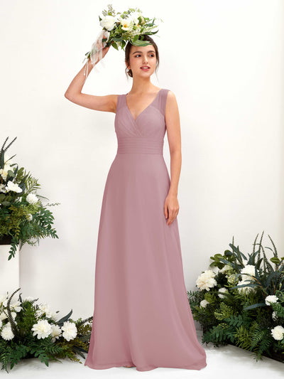 Carlyna Vestido línea A escote en V hasta el suelo vestido de dama de honor Malva Clásico #color_malva-cl-sico