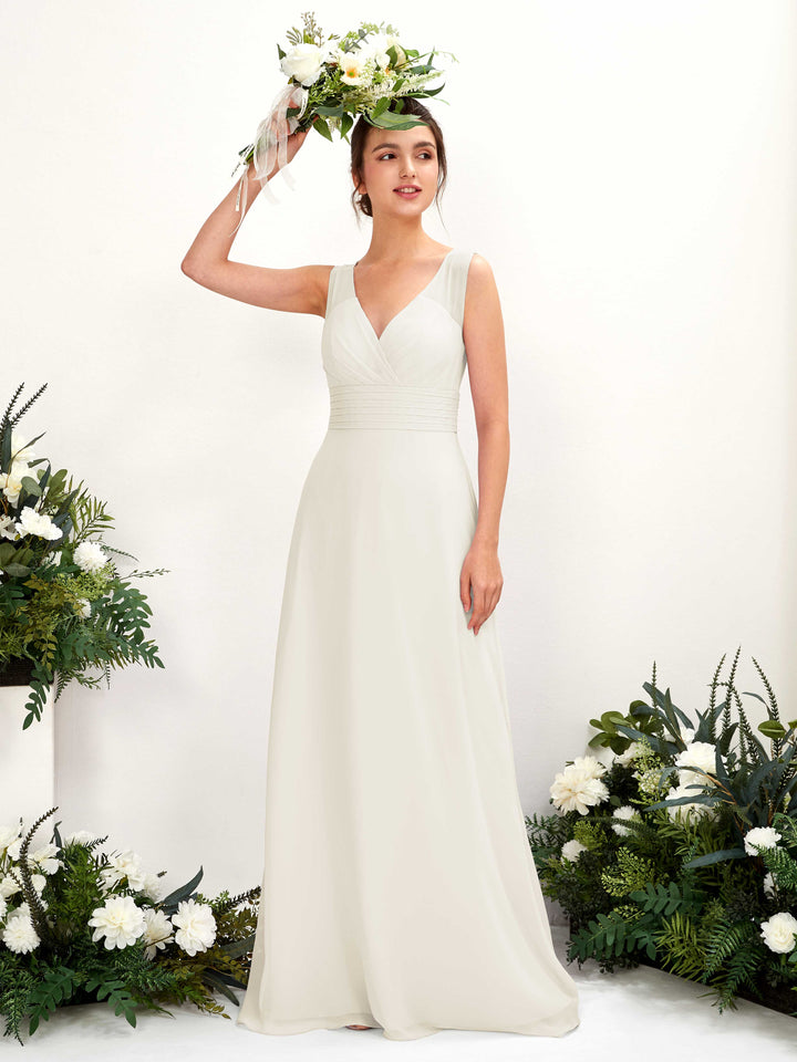Carlyna Vestido línea A escote en V hasta el suelo vestido de dama de honor Marfil 