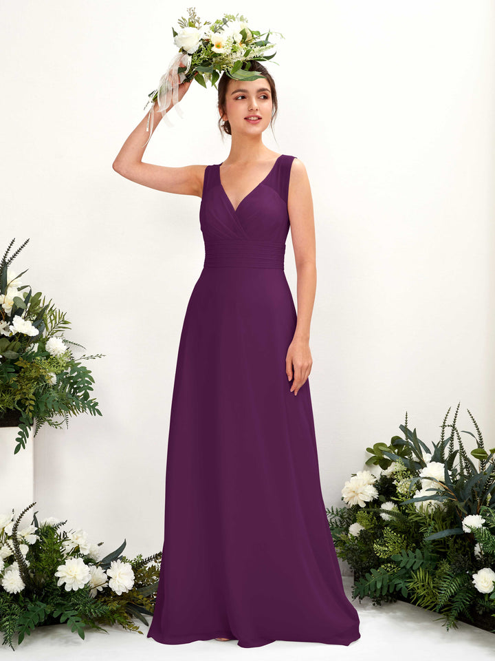 Carlyna Vestido línea A escote en V hasta el suelo vestido de dama de honor Uva 