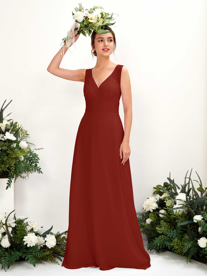 Carlyna Vestido línea A escote en V hasta el suelo vestido de dama de honor Óxido 