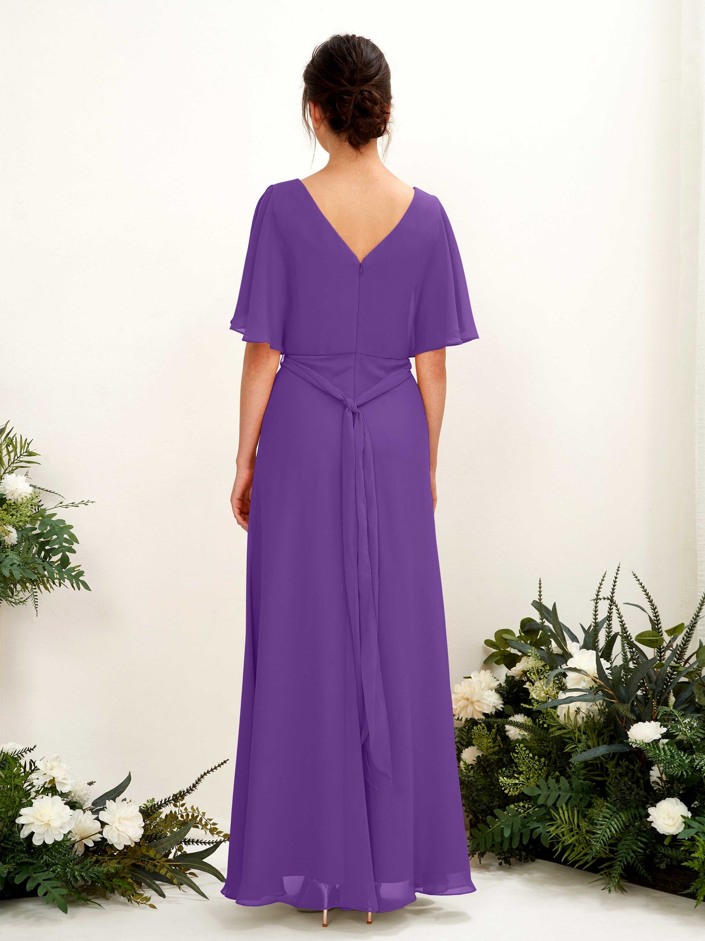 Carlyna Vestido Línea A Escote en V Manga Capa Hasta el suelo Dama de honor Regencia #color_regencia