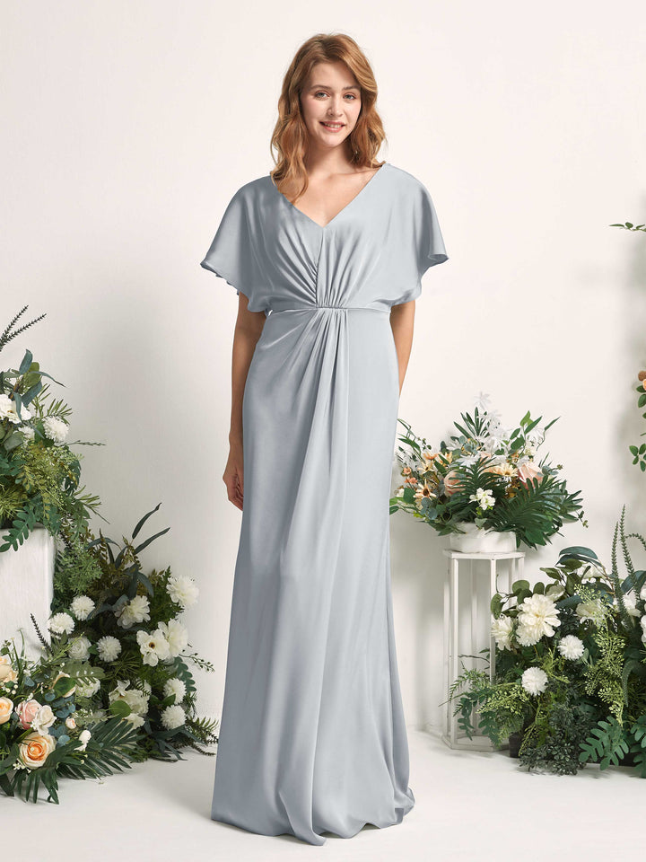 Carlyna Vestido línea A escote en V manga con vuelo hasta el suelo dama de honor Azul Bebé 