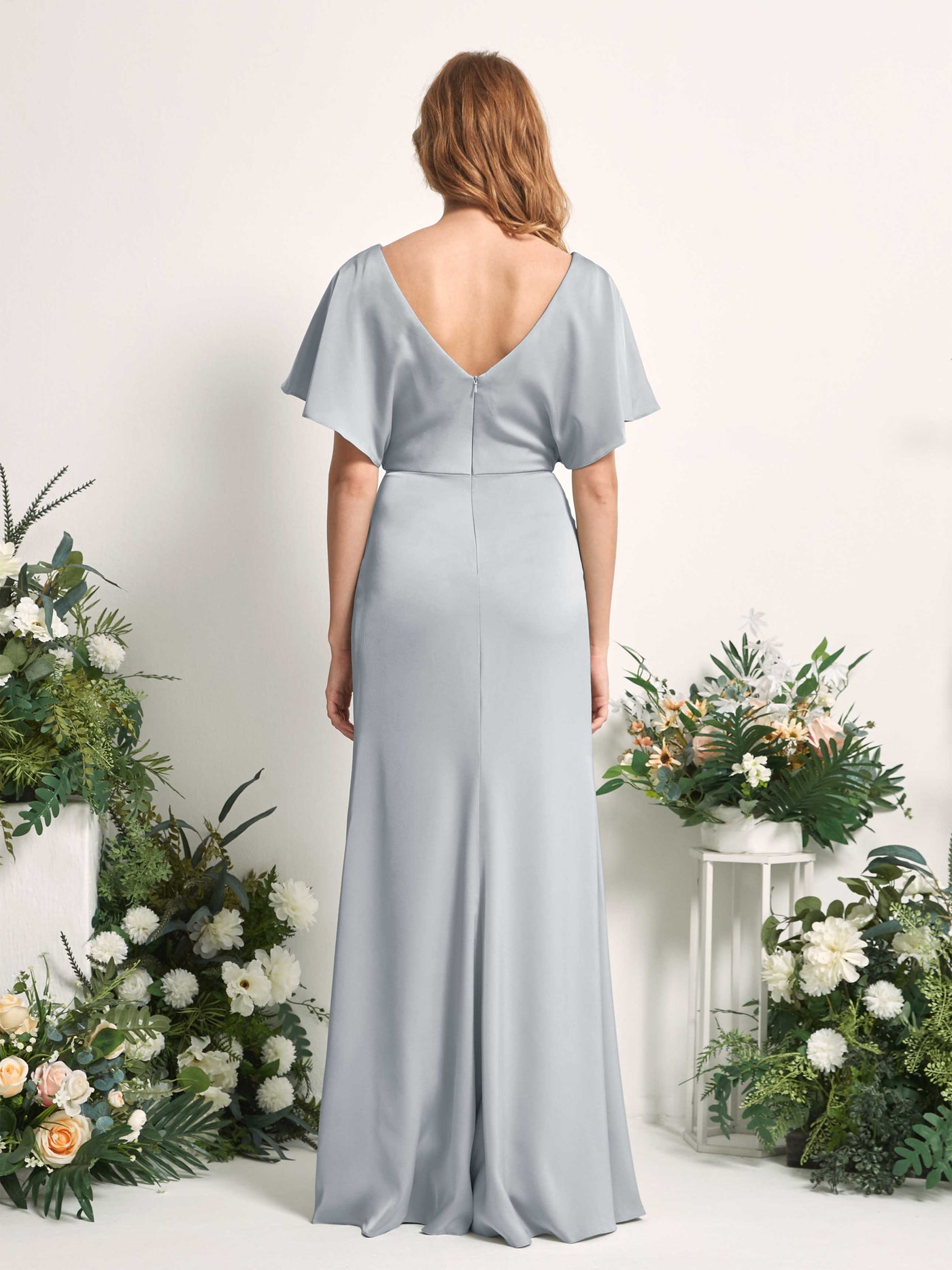 Carlyna Vestido línea A escote en V manga con vuelo hasta el suelo dama de honor Azul Bebé #color_azul-beb