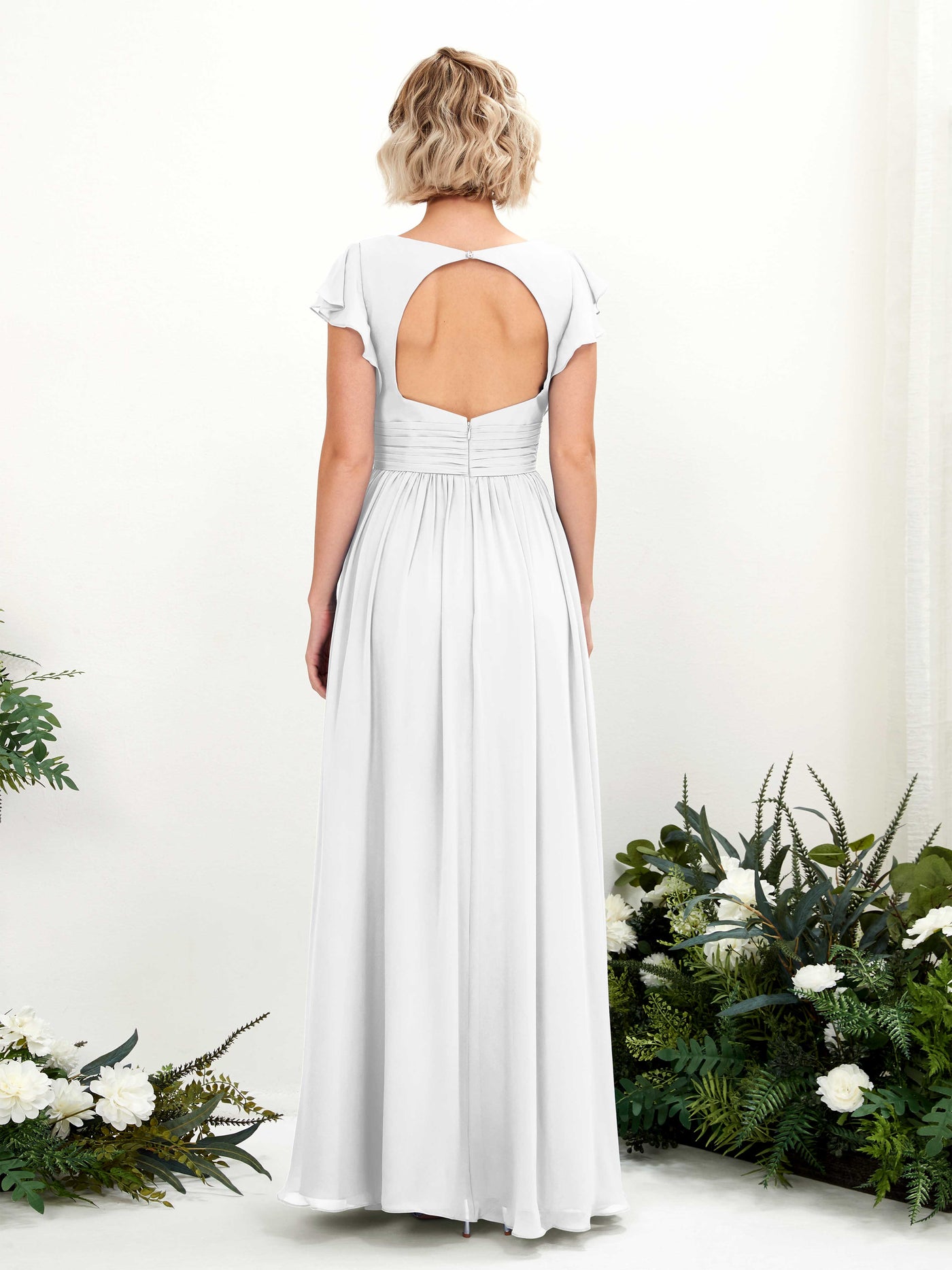 Carlyna Vestido Línea A Escote en V Manga con vuelo Hasta el suelo Dama de honor Blanco #color_blanco
