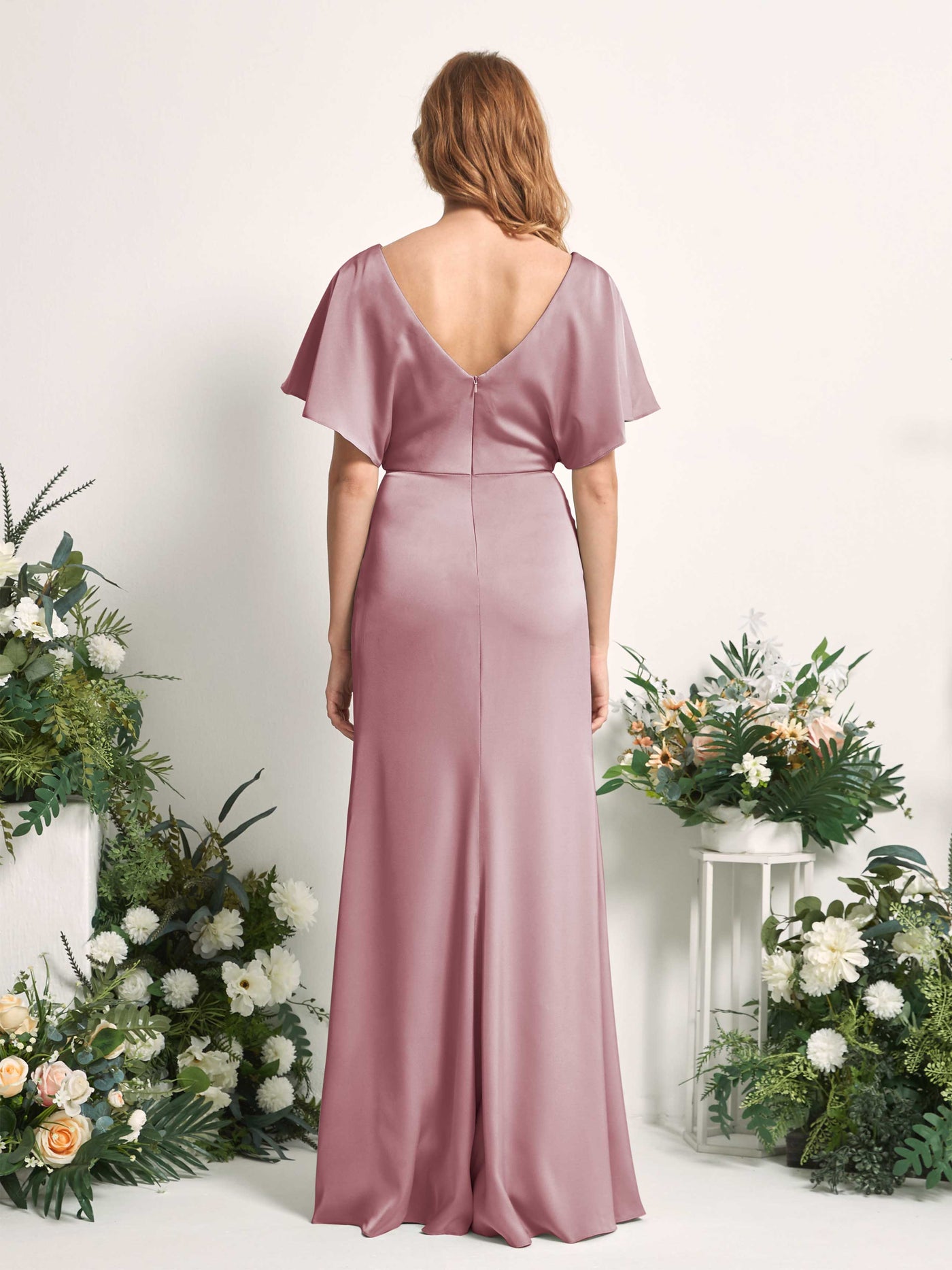 Carlyna Vestido línea A escote en V manga con vuelo hasta el suelo dama de honor Cuarzo Rosa #color_cuarzo-rosa