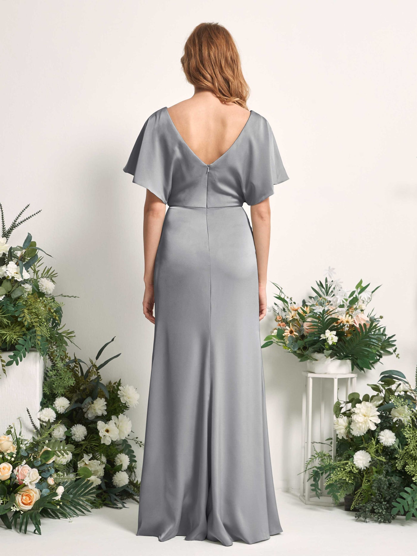 Carlyna Vestido línea A escote en V manga con vuelo hasta el suelo dama de honor Gris Acero #color_gris-acero