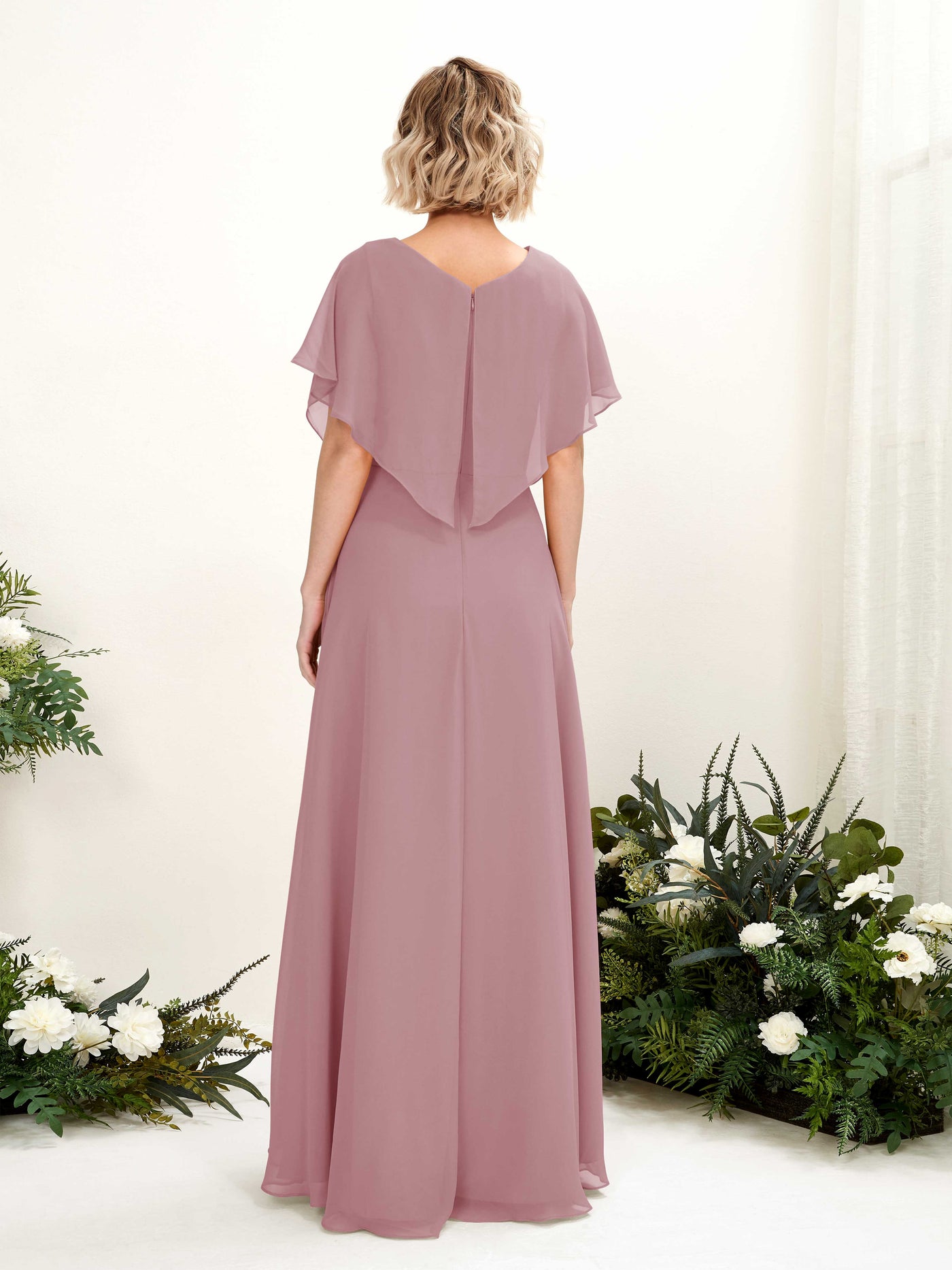 Carlyna Vestido Línea A Escote en V Manga con vuelo Hasta el suelo Dama de honor Malva Clásico #color_malva-cl-sico