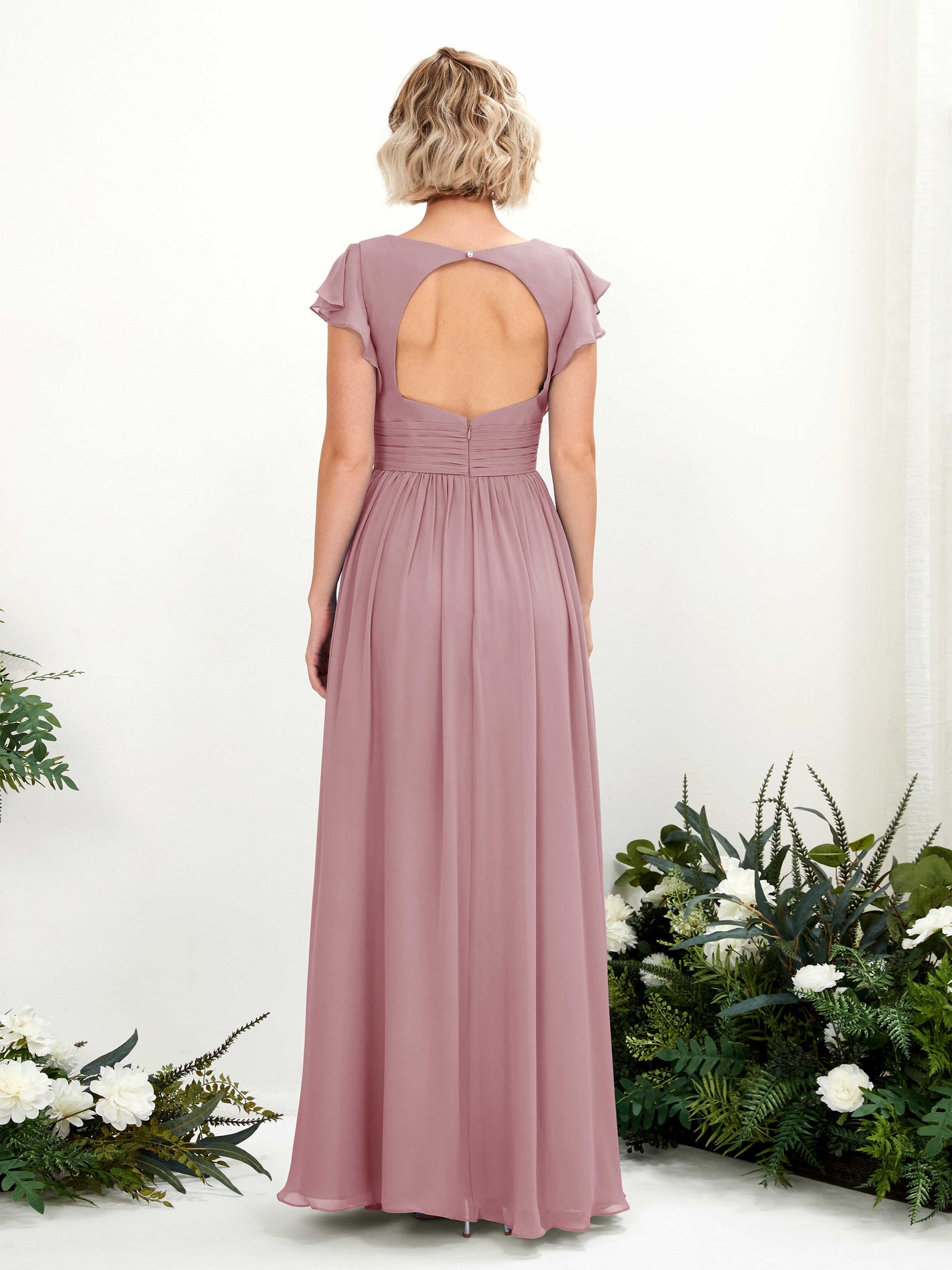 Carlyna Vestido Línea A Escote en V Manga con vuelo Hasta el suelo Dama de honor Malva Clásico #color_malva-cl-sico