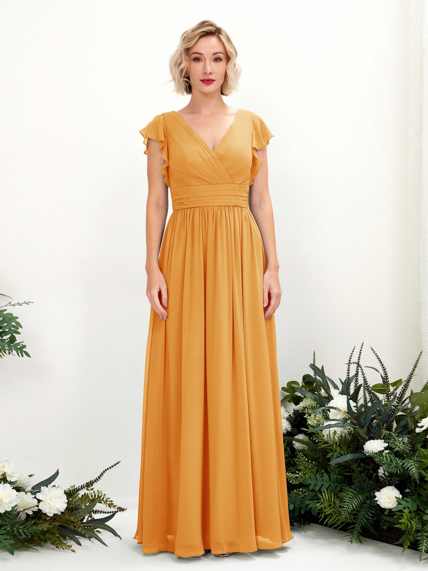 Carlyna Vestido Línea A Escote en V Manga con vuelo Hasta el suelo Dama de honor Mango #color_mango