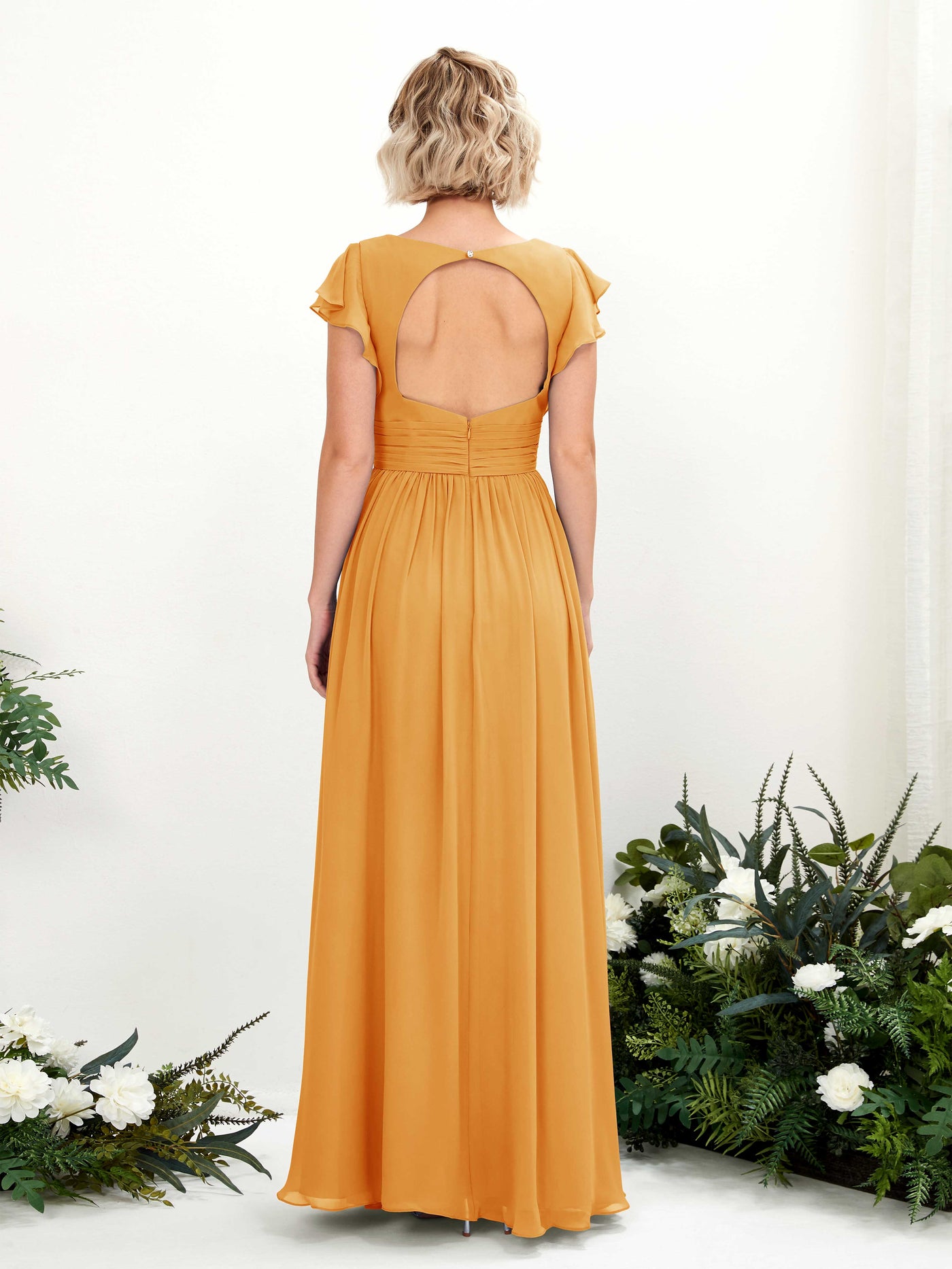 Carlyna Vestido Línea A Escote en V Manga con vuelo Hasta el suelo Dama de honor Mango #color_mango