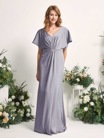 Carlyna Vestido línea A escote en V manga con vuelo hasta el suelo dama de honor Niebla Púrpura #color_niebla-p-rpura