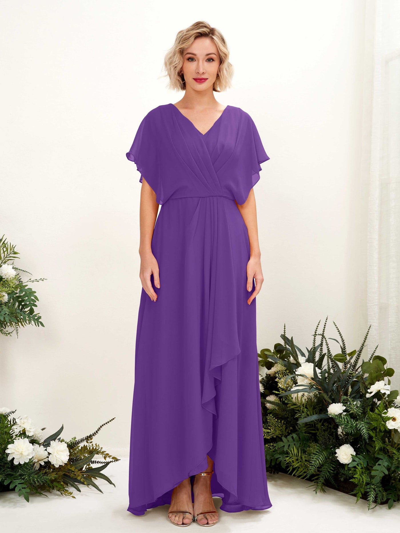 Carlyna Vestido Línea A Escote en V Manga con vuelo Hasta el suelo Dama de honor Regencia #color_regencia