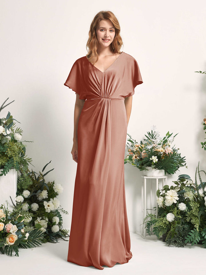 Carlyna Vestido línea A escote en V manga con vuelo hasta el suelo dama de honor Siena Natural 