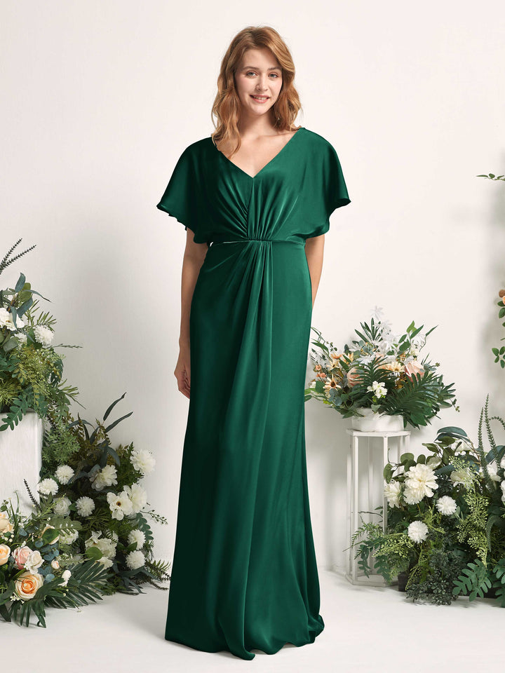 Carlyna Vestido línea A escote en V manga con vuelo hasta el suelo dama de honor Verde Militer 
