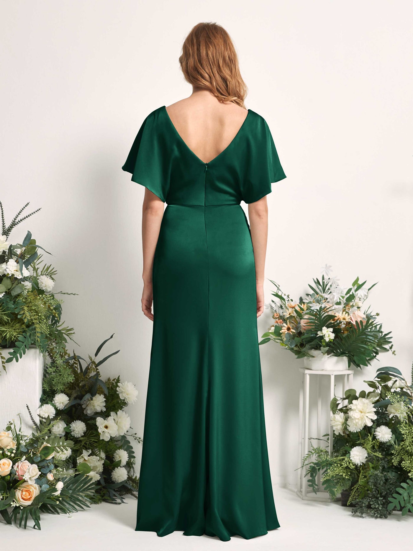 Carlyna Vestido línea A escote en V manga con vuelo hasta el suelo dama de honor Verde Militer #color_verde-militer