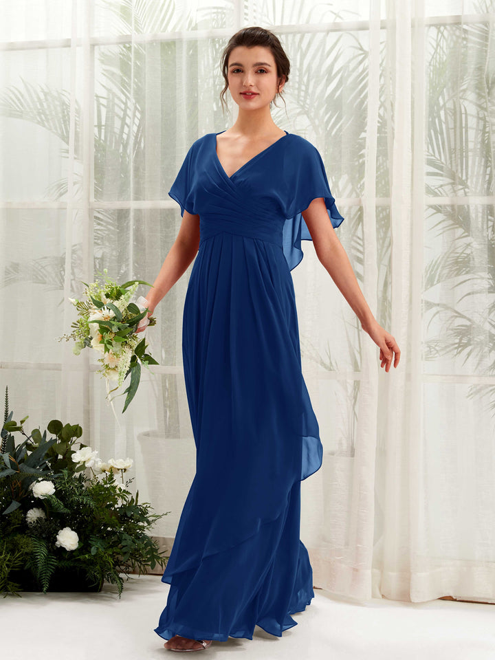 Carlyna Vestido línea A escote en V manga con vuelo vestidos de dama de honor Azul Real 