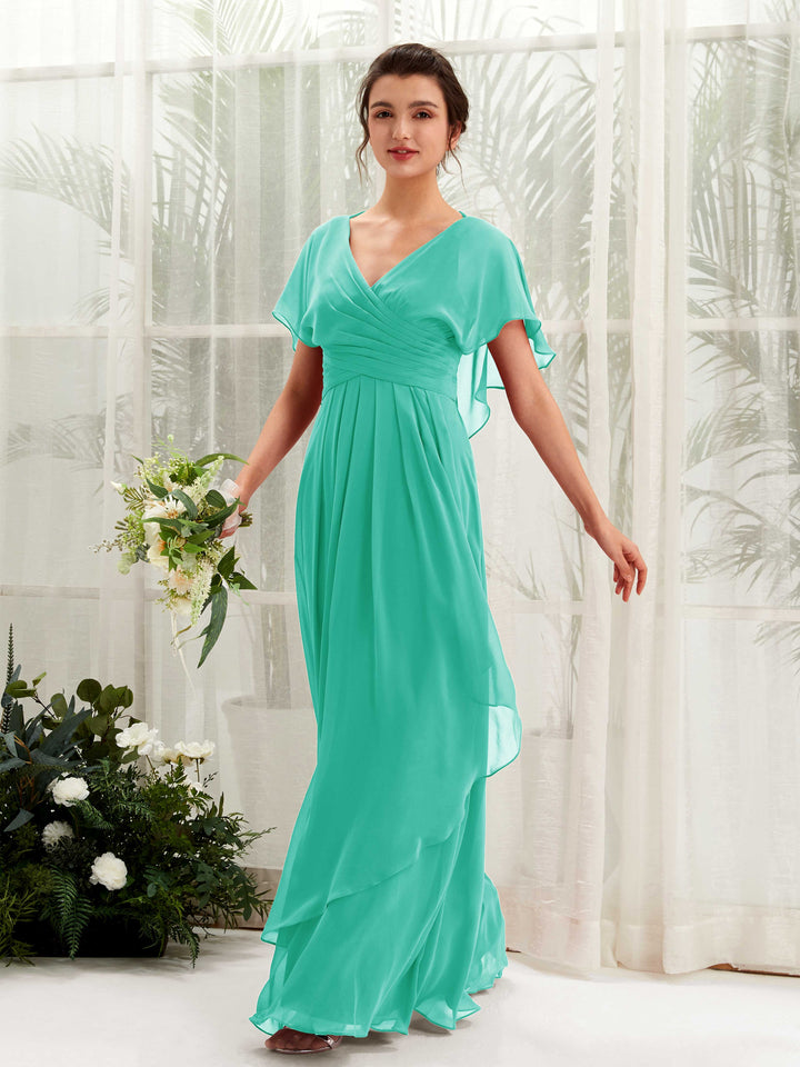 Carlyna Vestido línea A escote en V manga con vuelo vestidos de dama de honor Azul Tiffany 