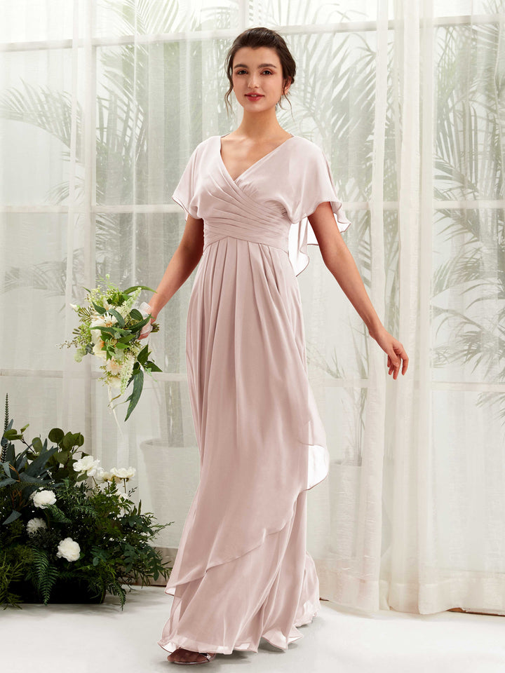 Carlyna Vestido línea A escote en V manga con vuelo vestidos de dama de honor Biscotti 