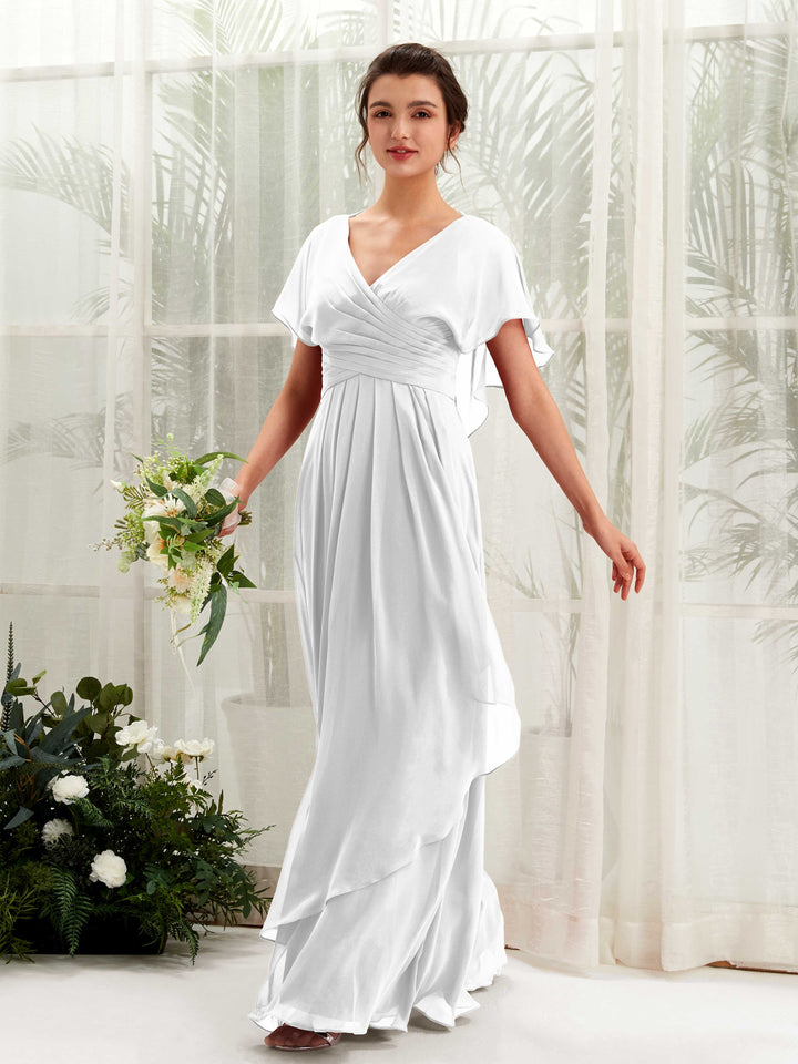 Carlyna Vestido línea A escote en V manga con vuelo vestidos de dama de honor Blanco 