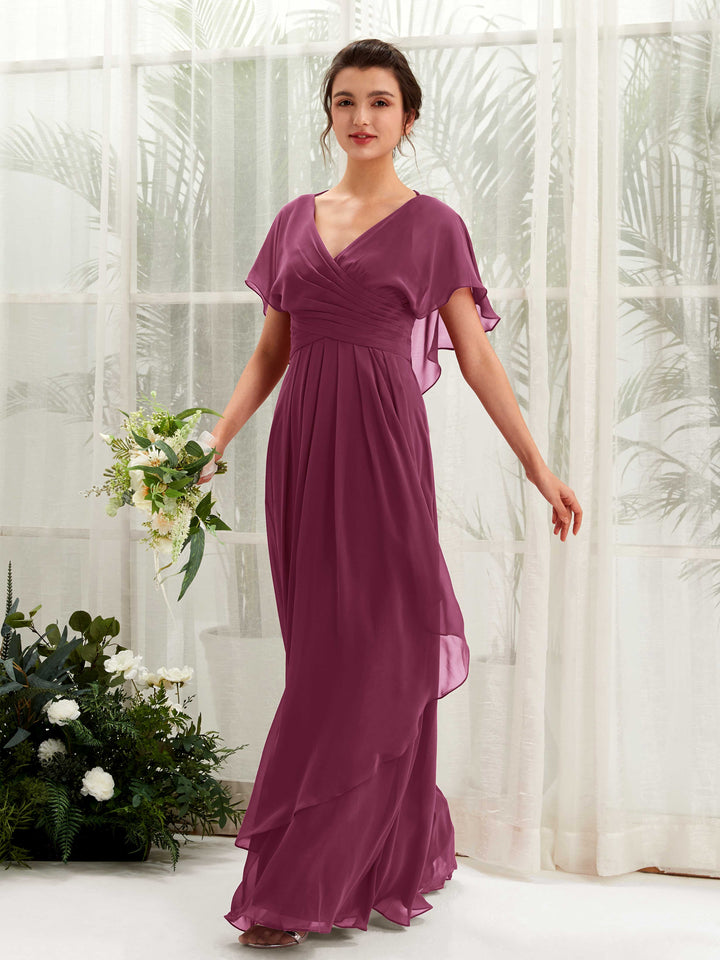 Carlyna Vestido línea A escote en V manga con vuelo vestidos de dama de honor Chianti 