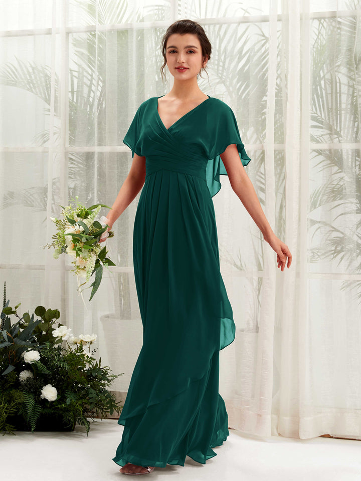 Carlyna Vestido línea A escote en V manga con vuelo vestidos de dama de honor Esmeralda Oscuro 