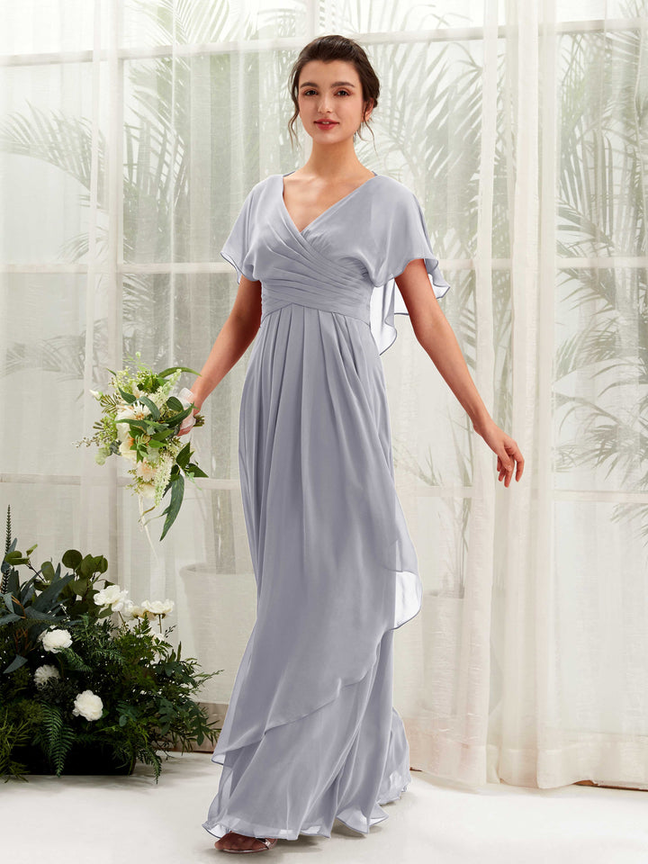 Carlyna Vestido línea A escote en V manga con vuelo vestidos de dama de honor Lavanda Viejo 