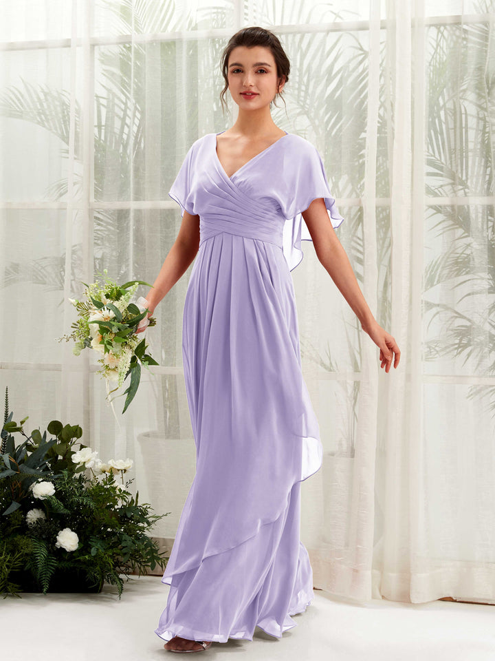 Carlyna Vestido línea A escote en V manga con vuelo vestidos de dama de honor Lila 