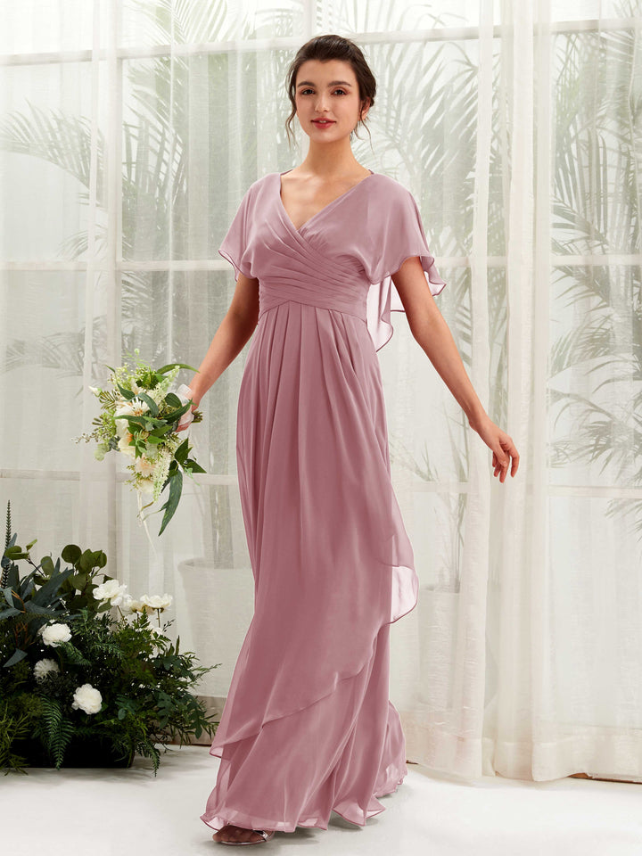 Carlyna Vestido línea A escote en V manga con vuelo vestidos de dama de honor Malva Clásico 