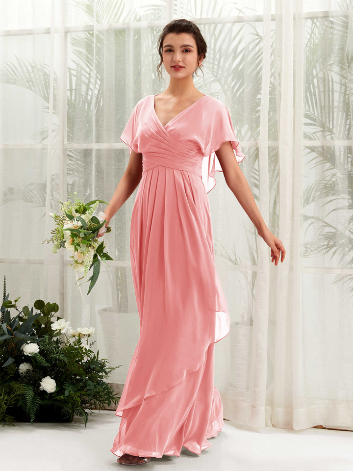 Carlyna Vestido línea A escote en V manga con vuelo vestidos de dama de honor Rosa Ballet 